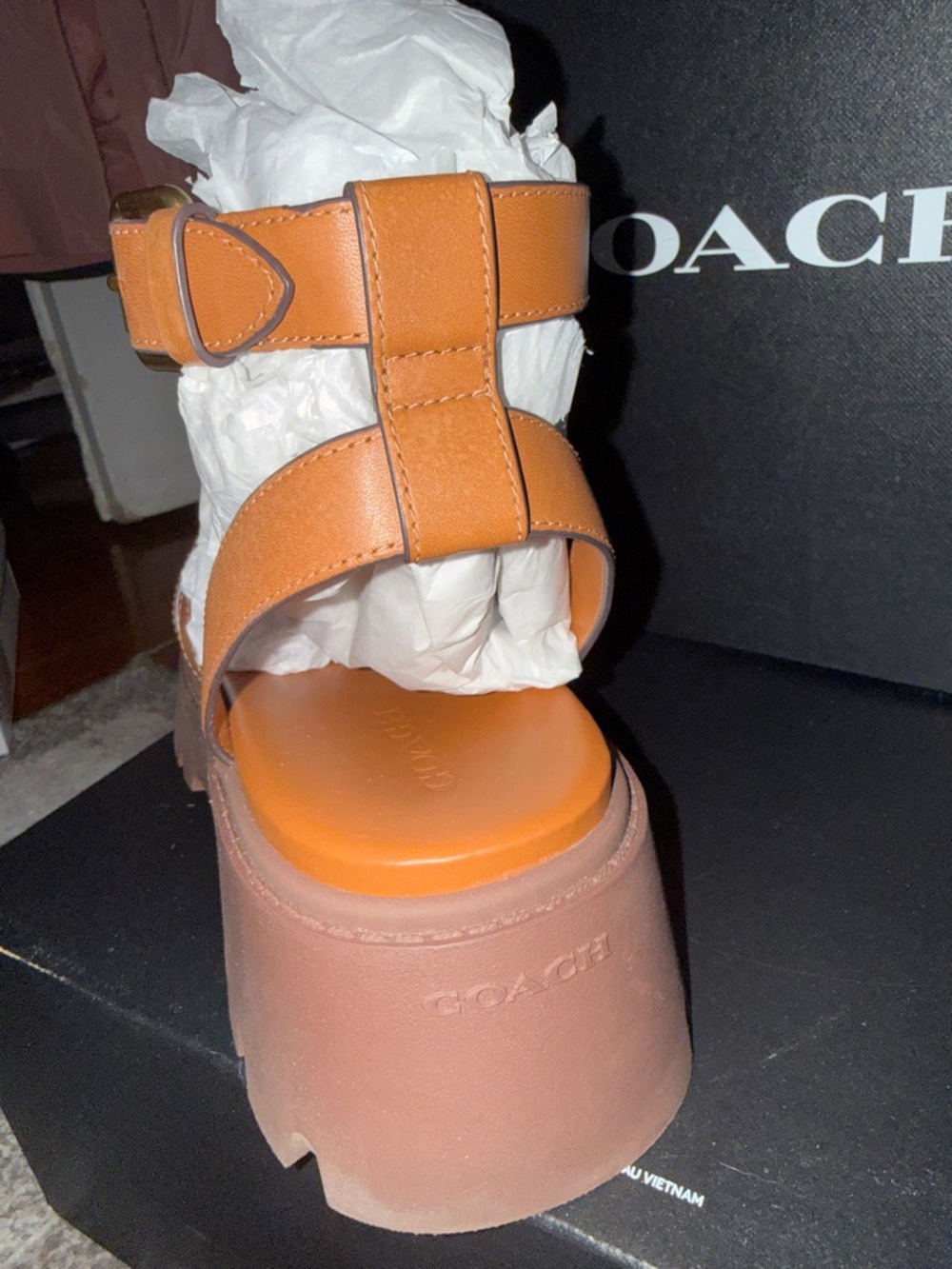 Coach Brown Leather Platform Gladiator Sandals with Gold-Tone Hardware - Picture 6 of 10